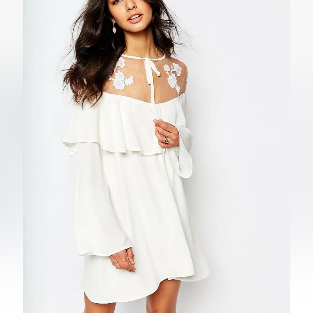 For Love & Lemons White Ruffle Mini Dress Elenora